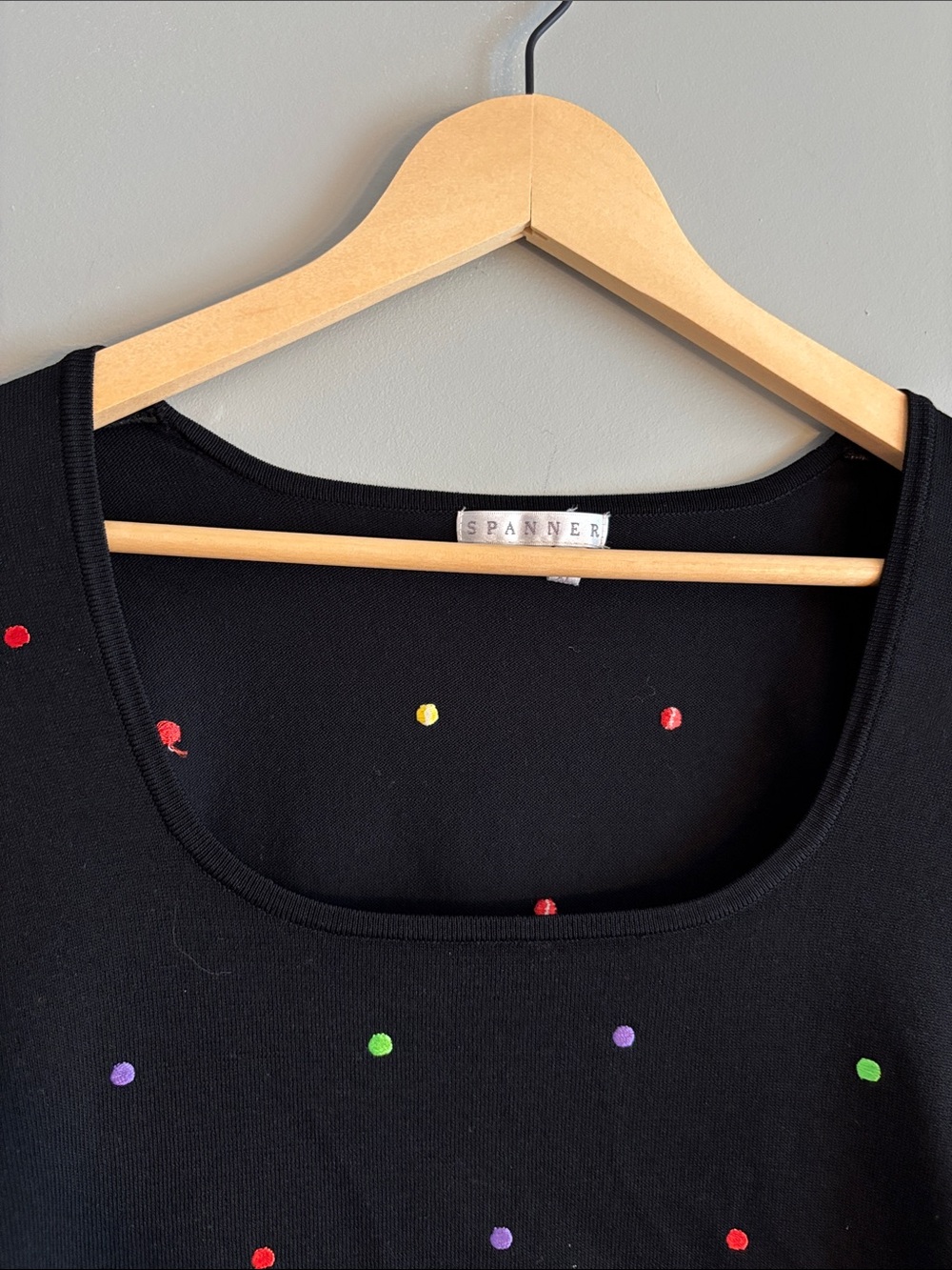 Black Knit Polka Dot Women’s Top
